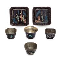 Six Chinese Black Lacquered Wares Diameter of plates 4 inches. — 19TH CENTURY