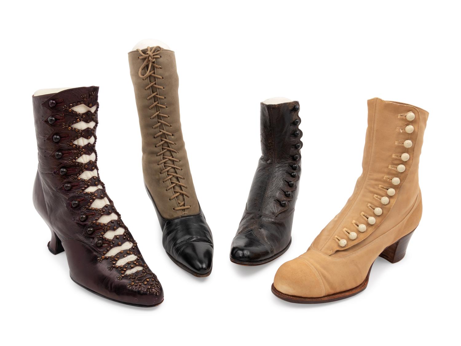 Collection of Footwear; Four Pairs of Boots, Two Pairs of Spats, 19th and Early 20th Century