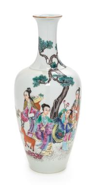 A Chinese Famille Rose 'Ladies in the Garden' Porcelain Bottle Vase