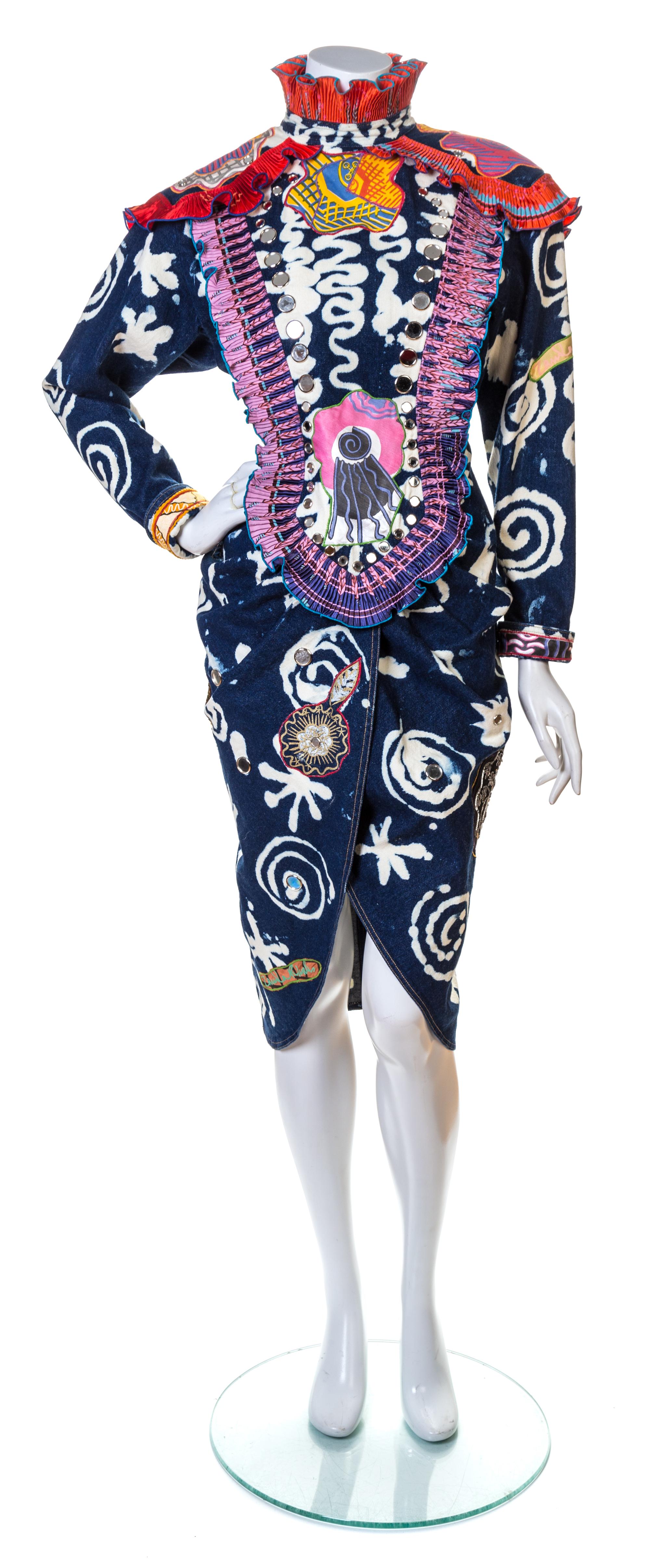 A Zandra Rhodes Denim Print Dress, Size 8.