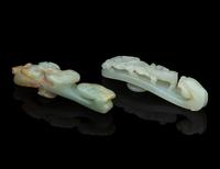 Two Celadon Jade Belt Hooks