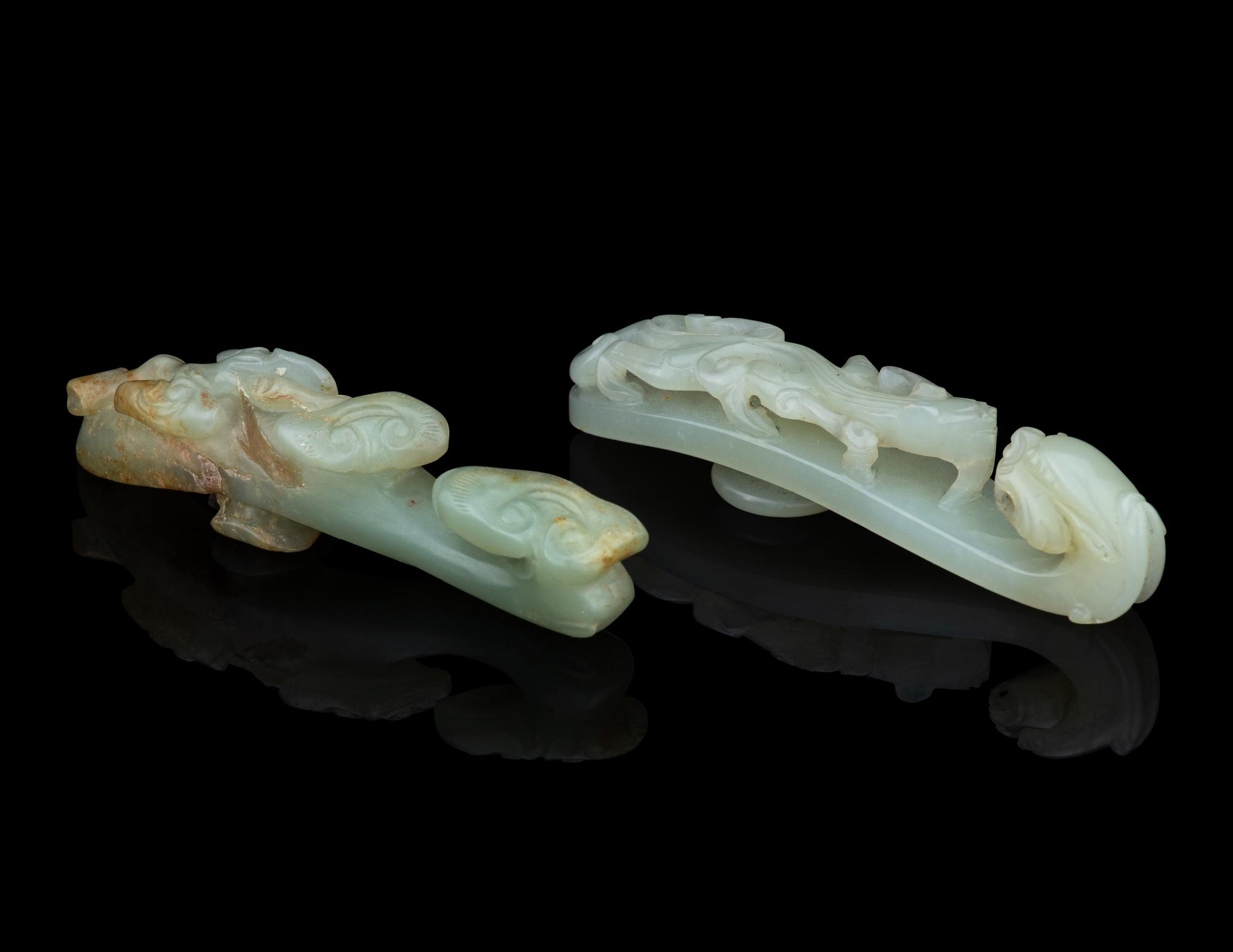 Two Celadon Jade Belt Hooks