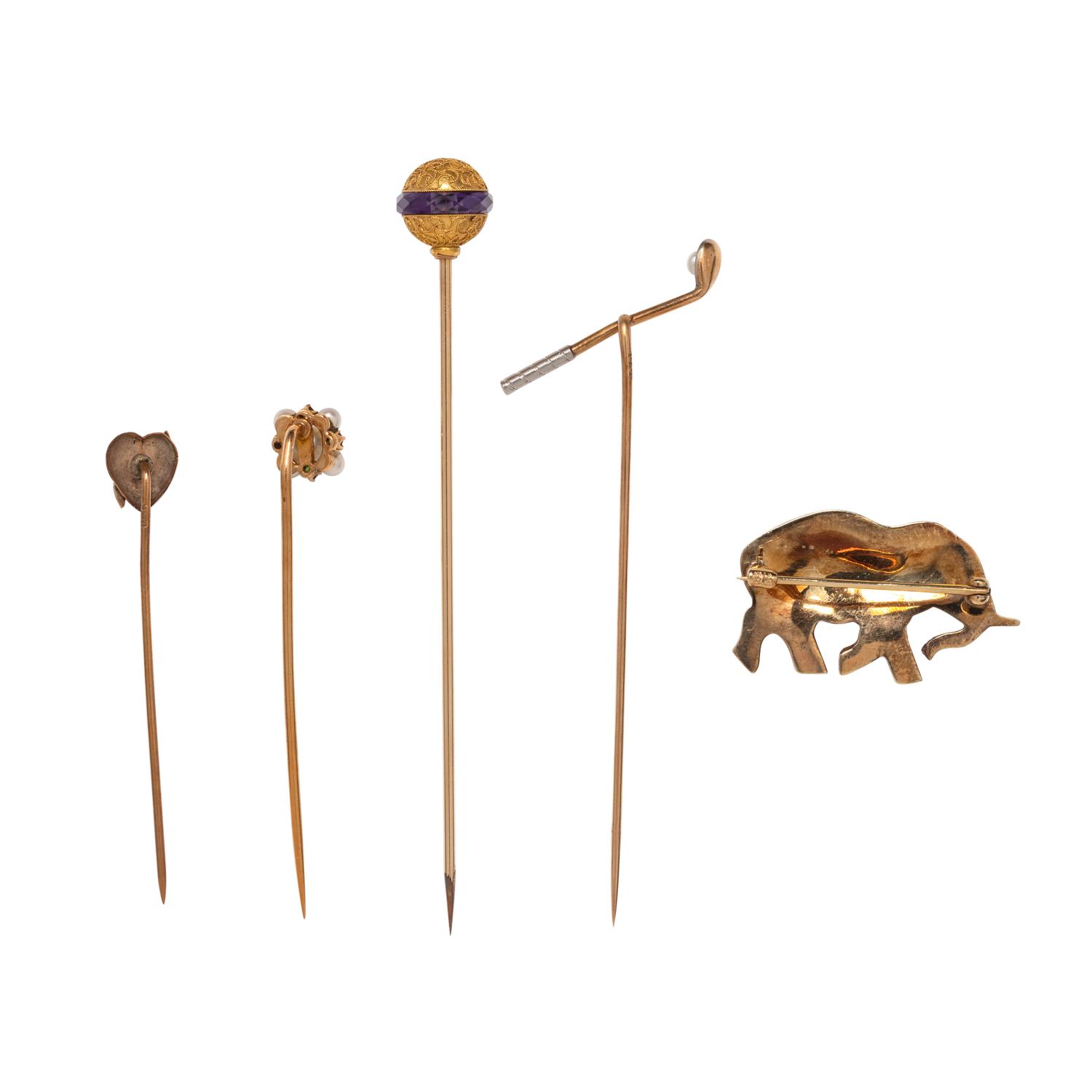 COLLECTION OF GOLD AND MULTIGEM PINS