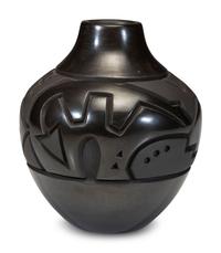 Deeply Carved Blackware Pottery Jar, with Dragonfly and Bear, 2004