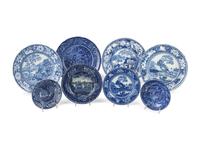 A Group of Blue and White Staffordshire Tableware