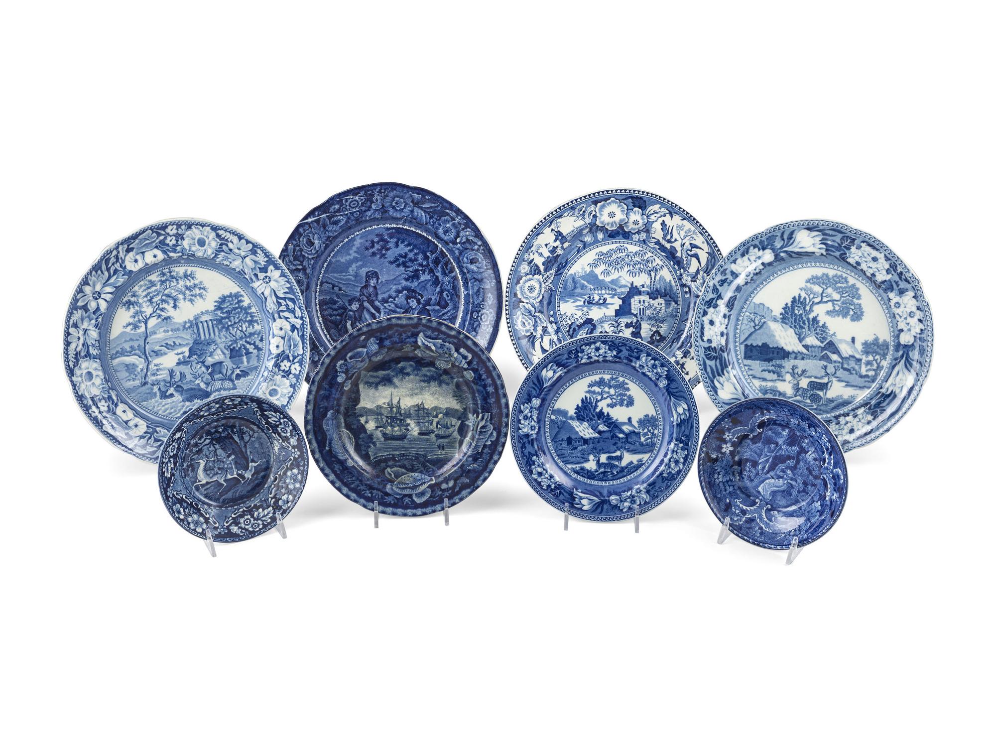 A Group of Blue and White Staffordshire Tableware