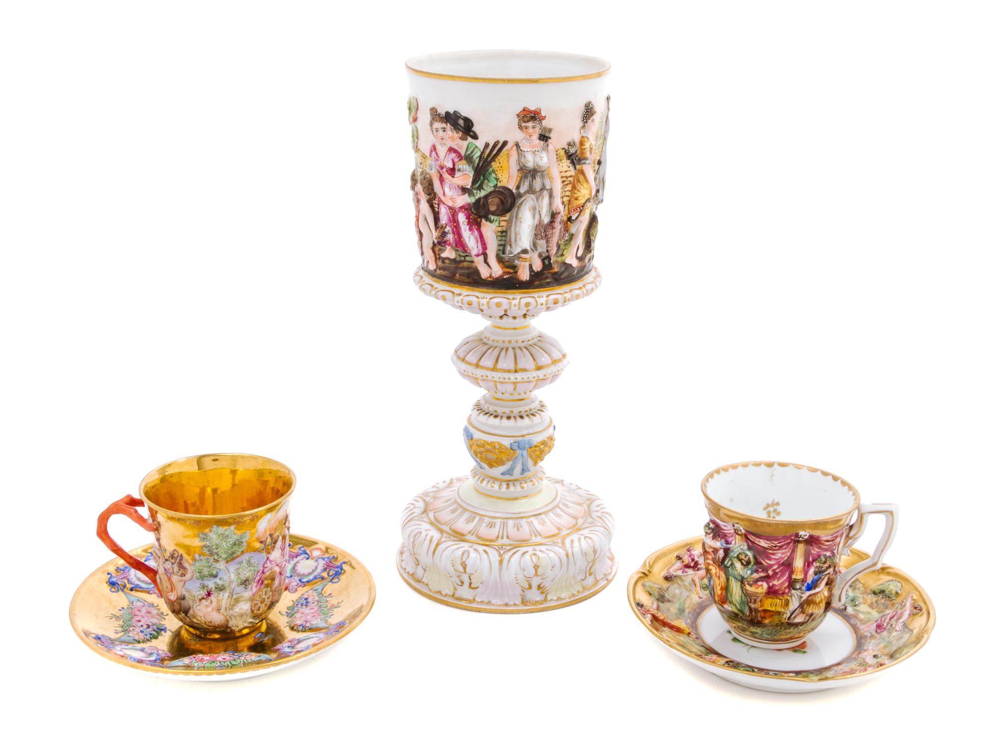 Three Capo-di-Monte Porcelain Articles Height of first 8 3/8 inches. — 19TH/20TH CENTURY