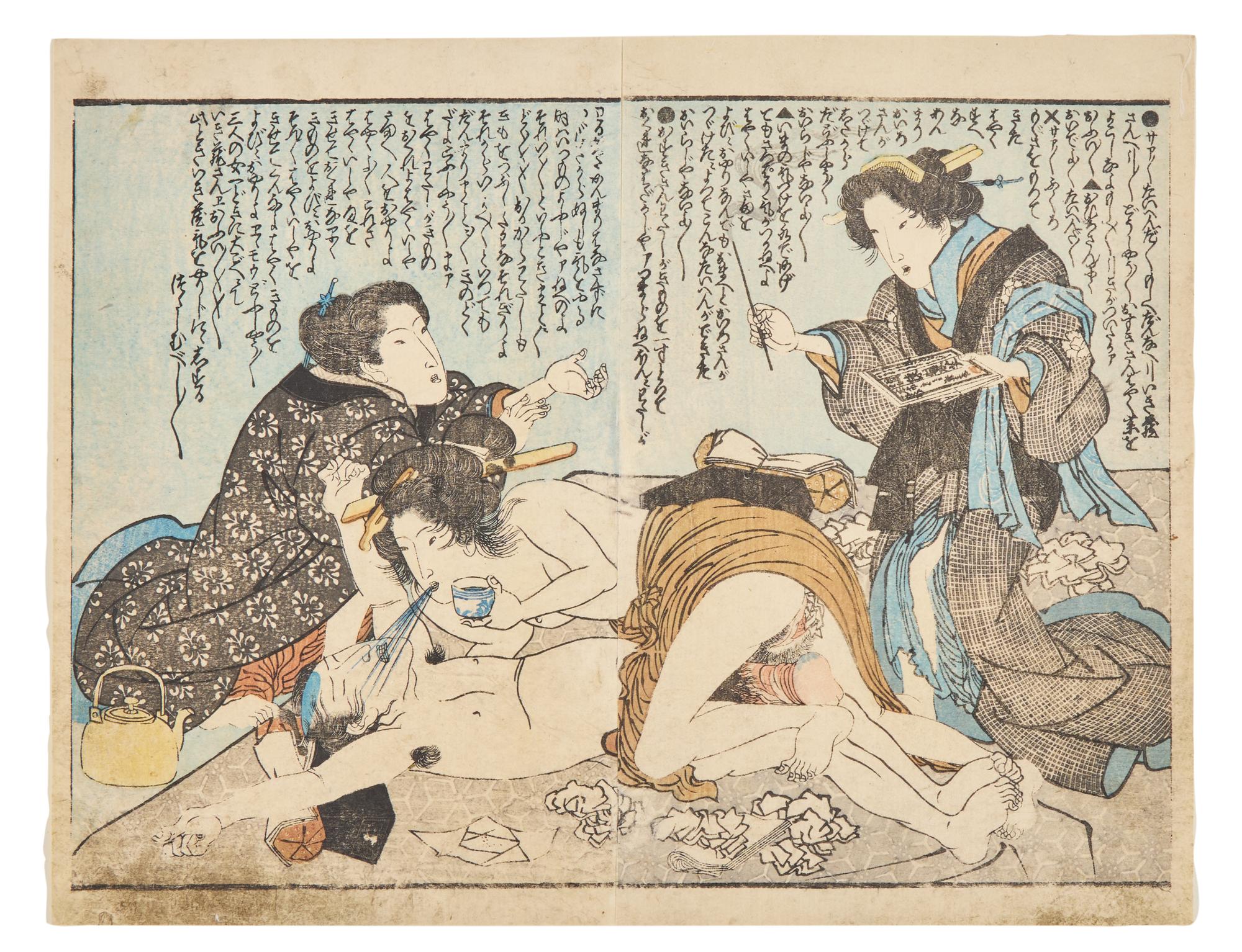 A Group of Japanese Woodblock Shunga Prints, 19th Century