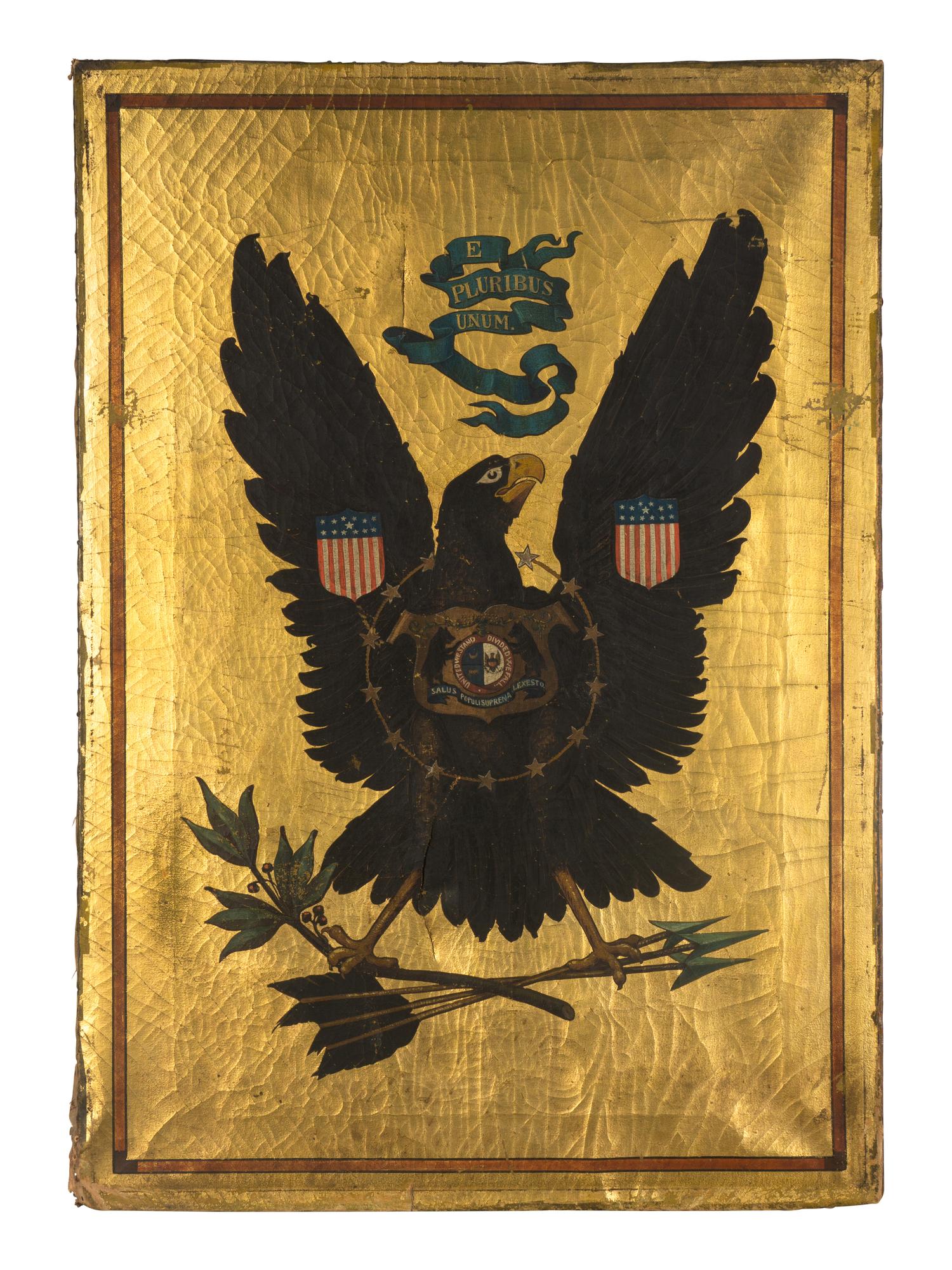 A Gilt and Polychrome Decorated Canvas Panel