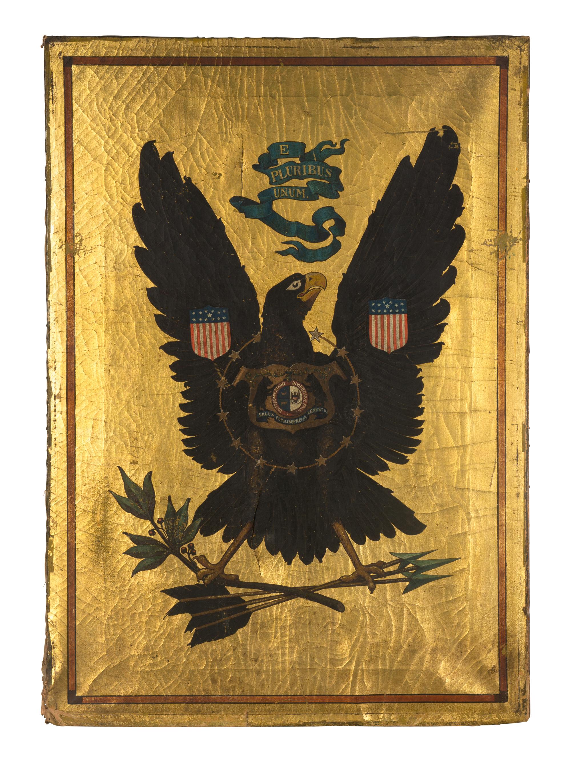 A Gilt and Polychrome Decorated Canvas Panel