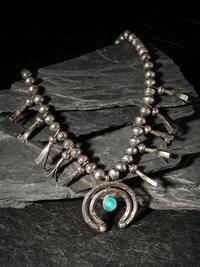 Navajo Silver and Turquoise Squash Blossom Necklace