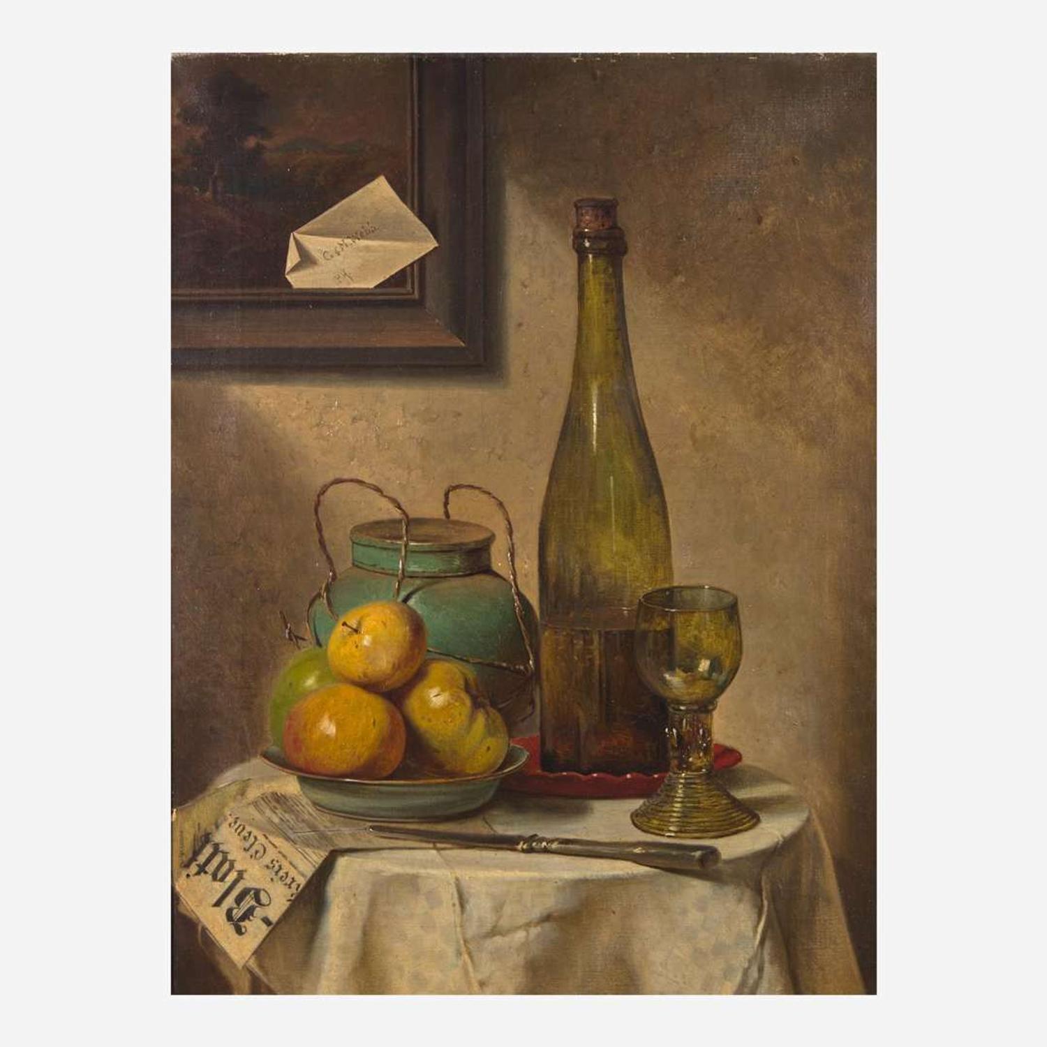 Charles Meer Webb (British, 1830–1895) Still Life with Newspaper, Letter and Apples