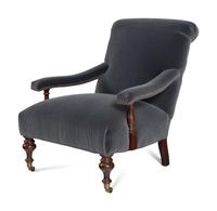 An English Velvet Upholstered Open Armchair
