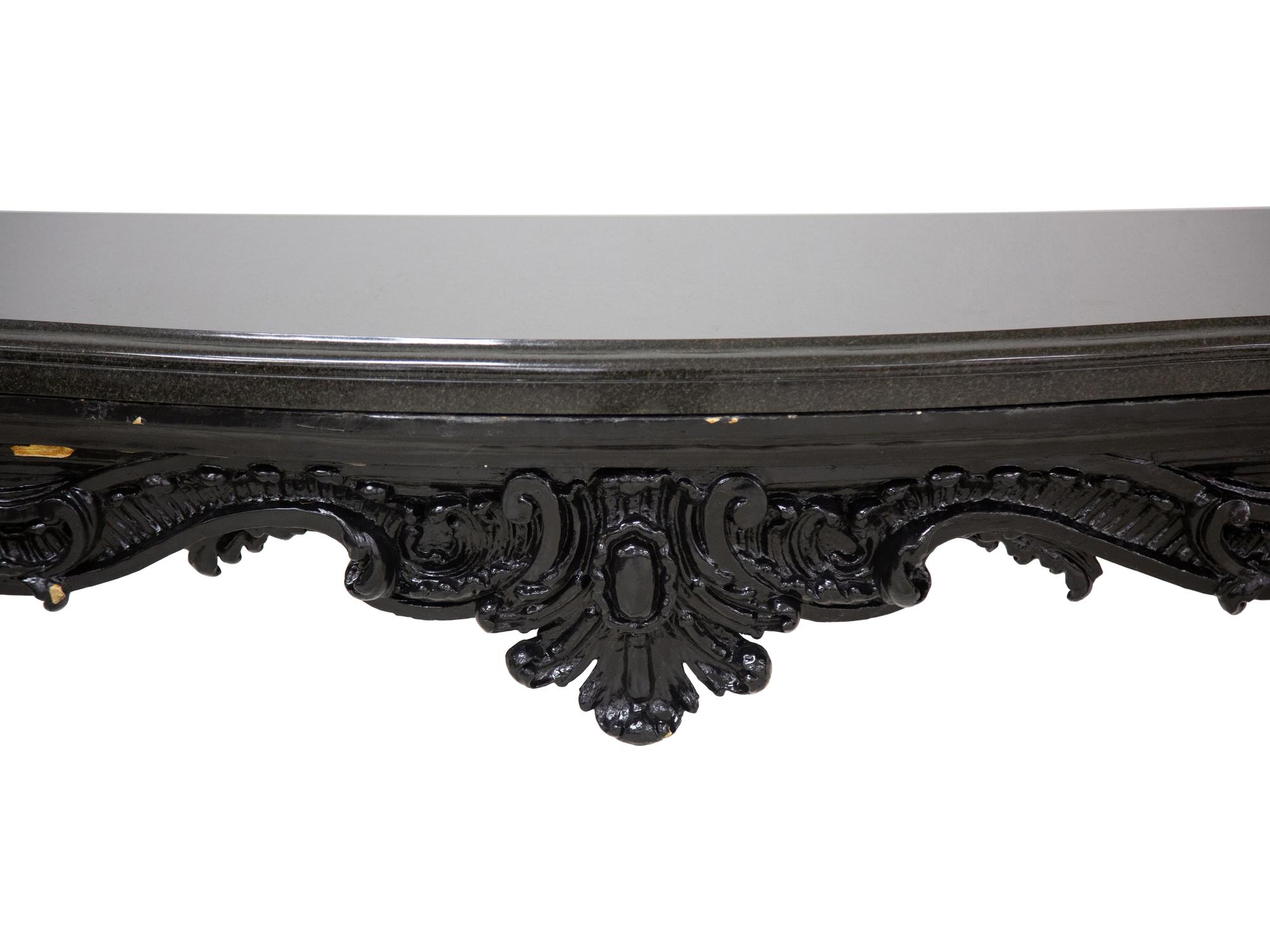 A Rococo Style Serpentine Black Painted Slate Top Console Table — 20th Century