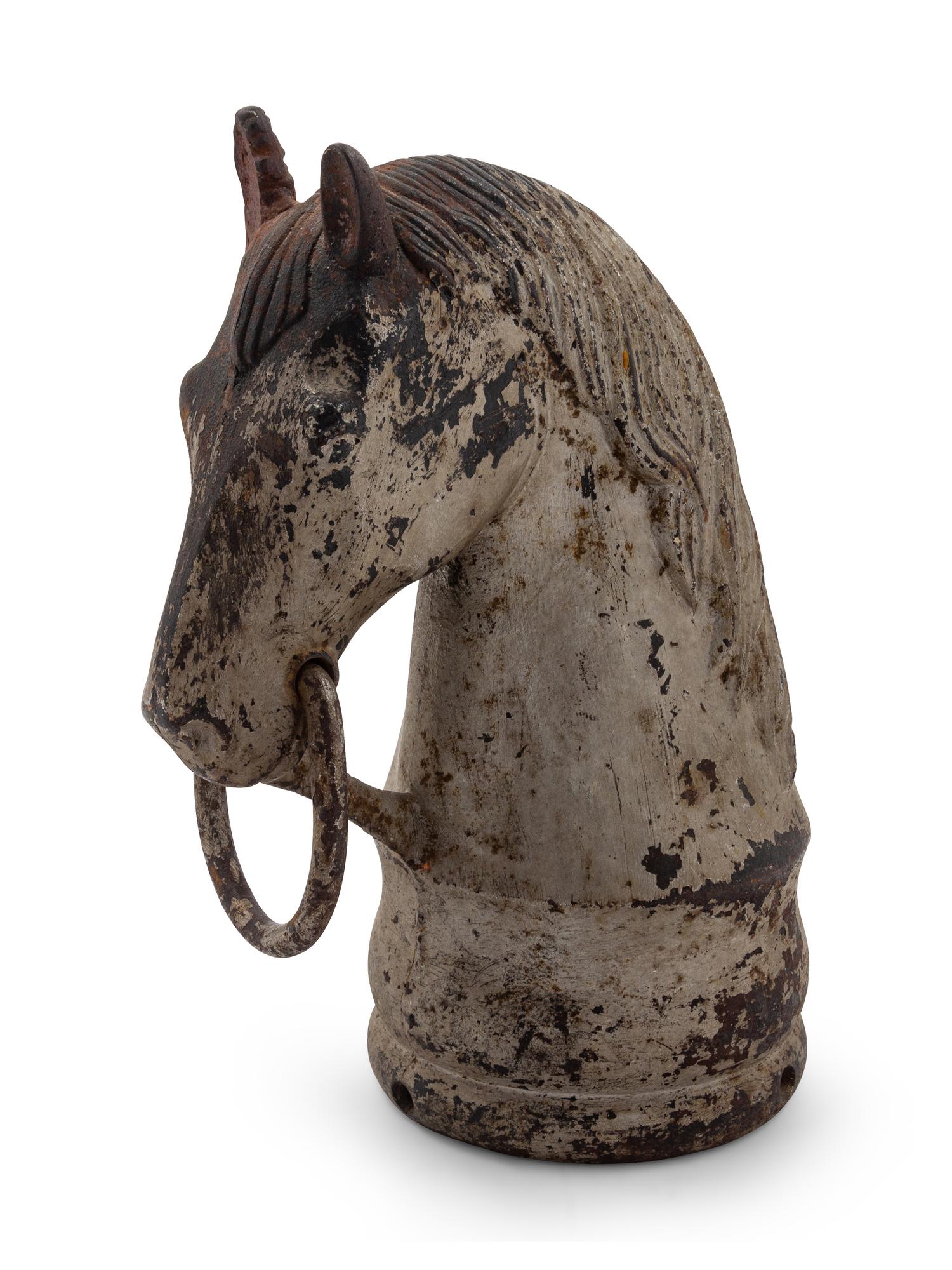 A Cast Iron Horsehead Hitching Post