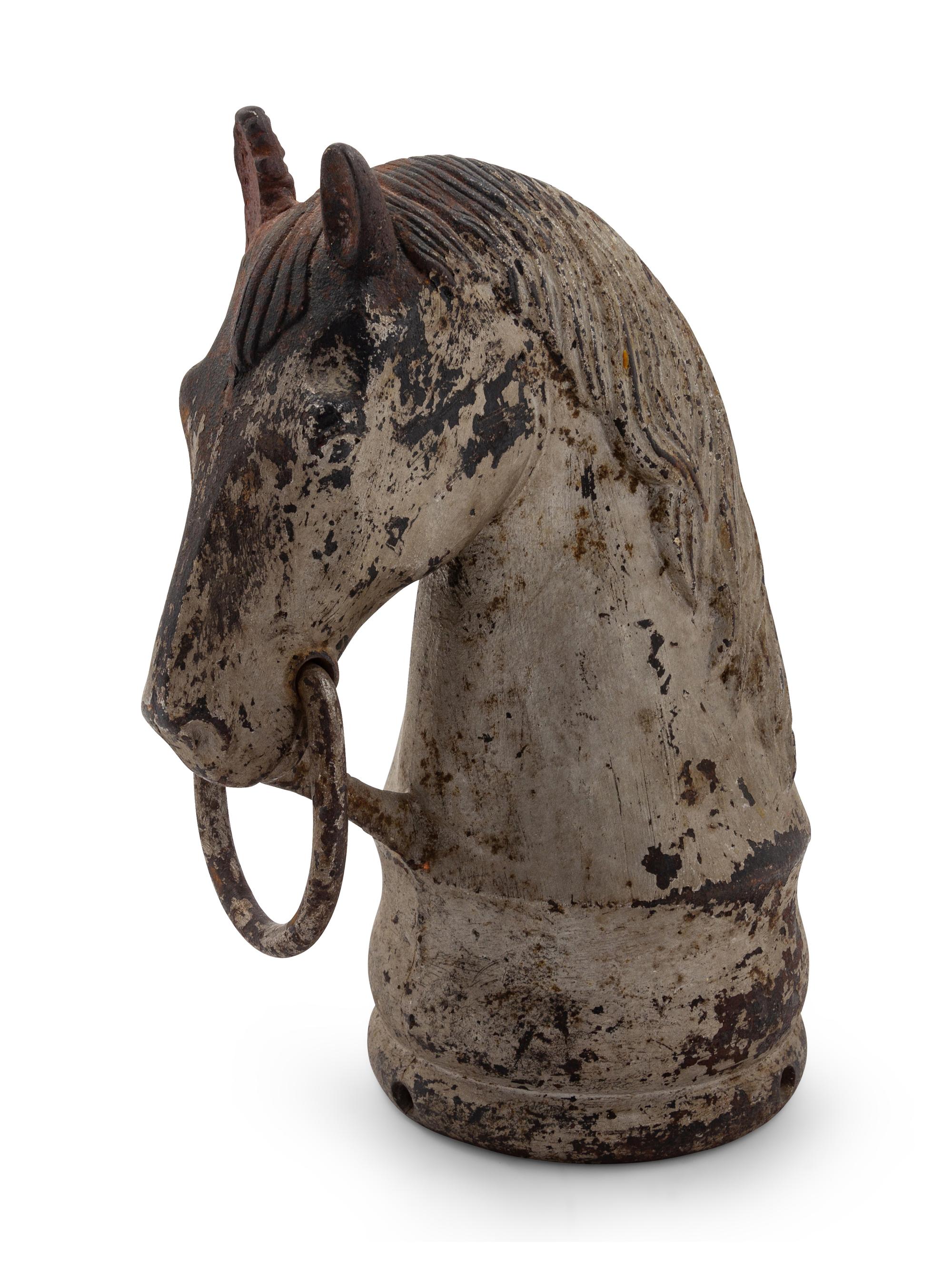 A Cast Iron Horsehead Hitching Post