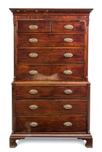 A Chippendale Style Mahogany Chest on Chest Height 74 x width 41 3/4 x depth 20 1/2 inches. — 19TH CENTURY AND LATER