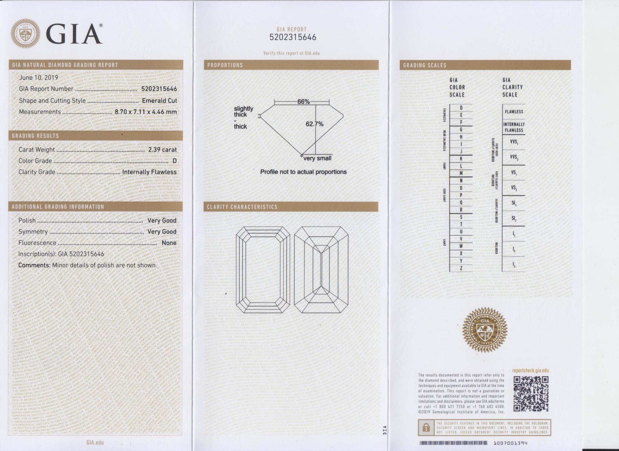 A 2.39 Carat Octagonal Step Cut Diamond,