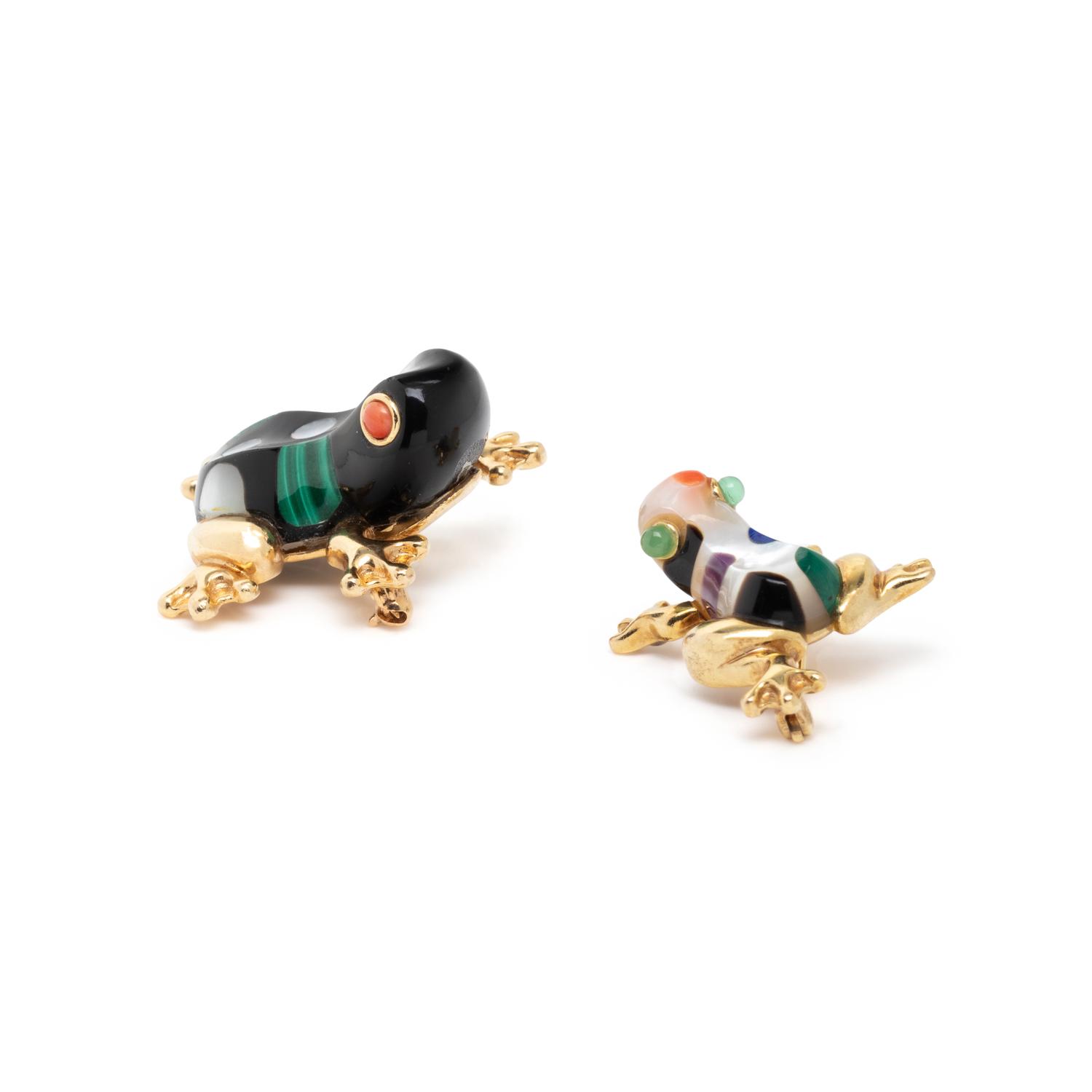 ASCH GROSSBARDT, MOTHER-OF-PEARL AND INLAID HARDSTONE FROG BROOCHES