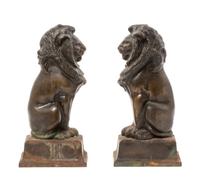 A Pair of Bronze and Iron Figural Andirons, Height 15 inches.