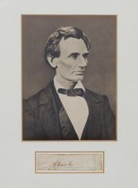 LINCOLN, Abraham (1809-1865). Signature “A. Lincoln” cut from a legal document. N.d. [ca 1859].