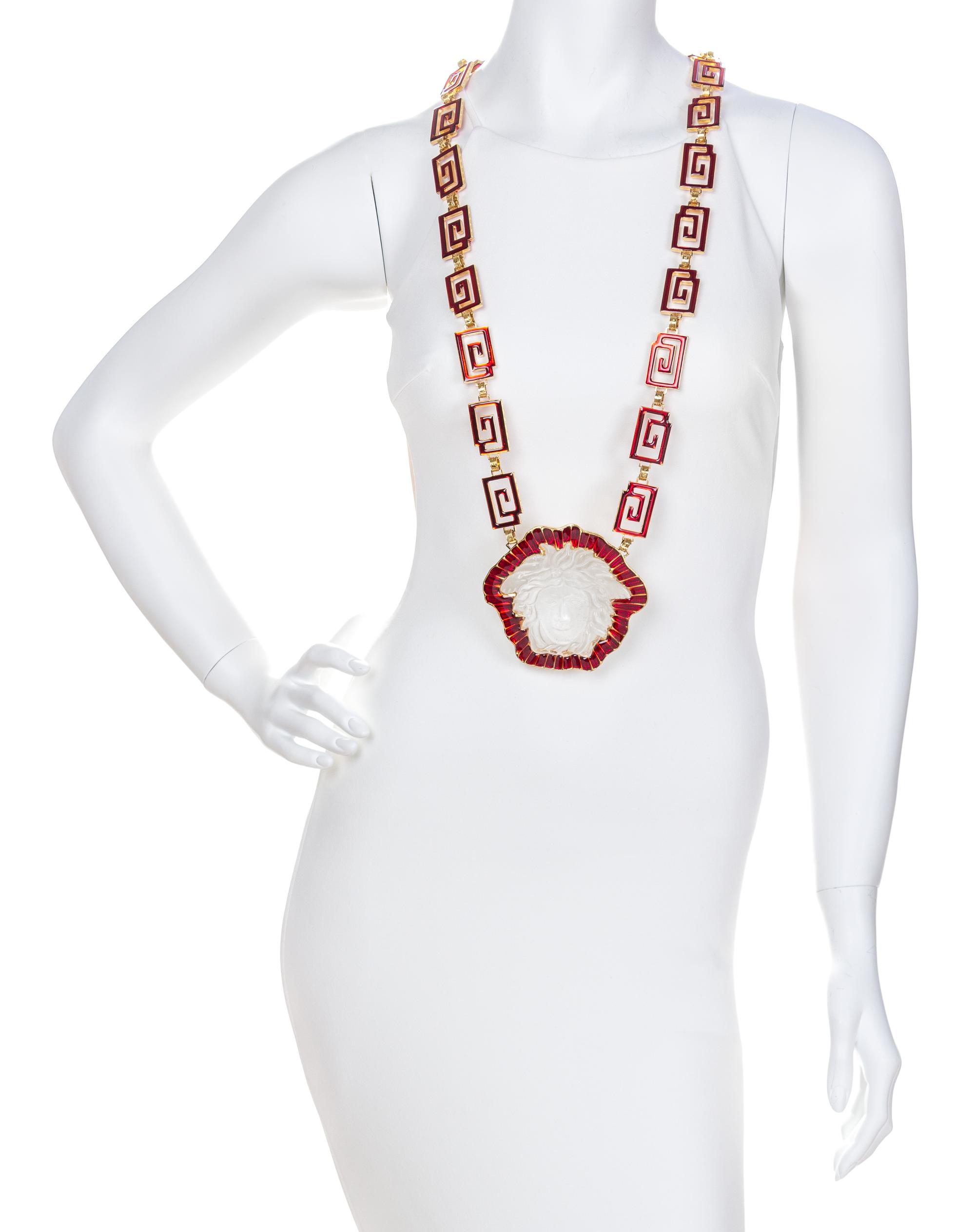 A Gianni Versace Runway Red Enamel Greco Link Belt/Necklace, Belt: 56" x 1"; Pendant: 3.5" x 3.25".