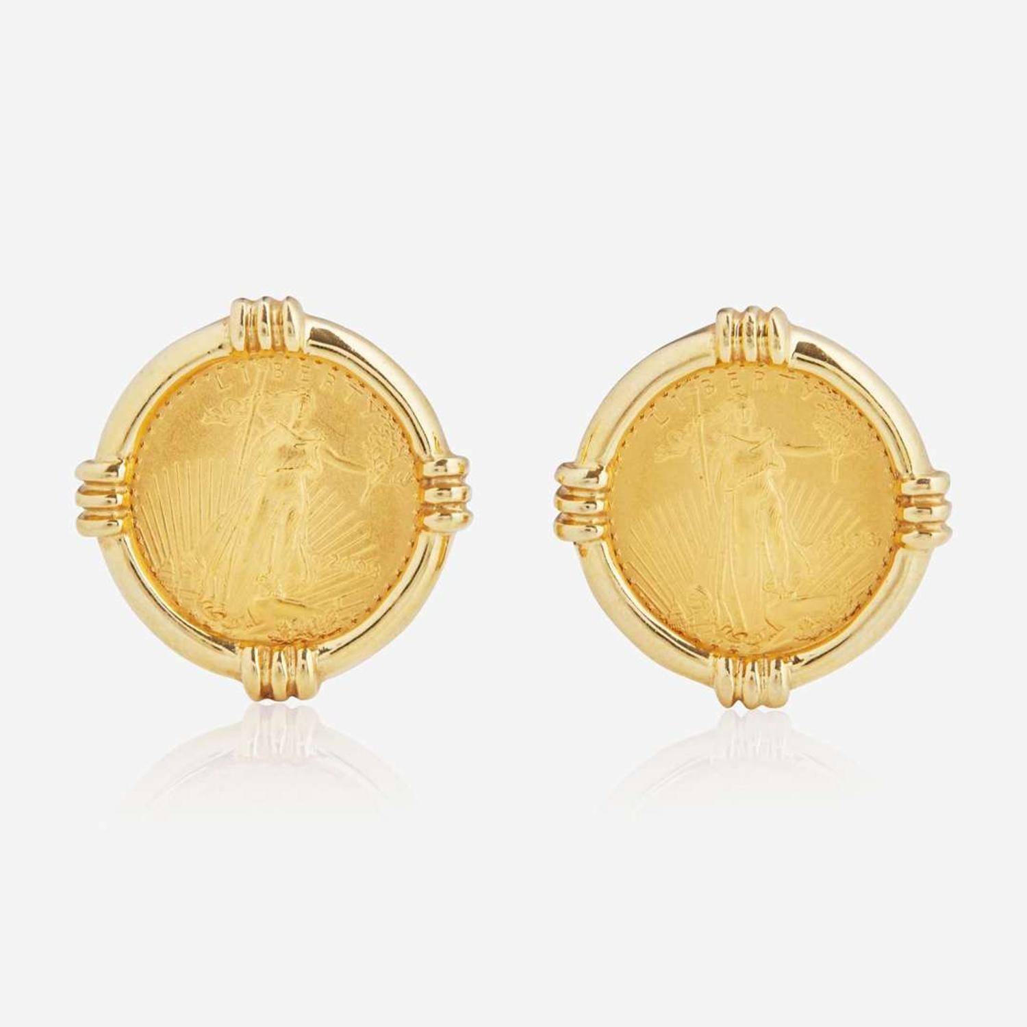 A Pair of 14K Yellow Gold Coin Earrings