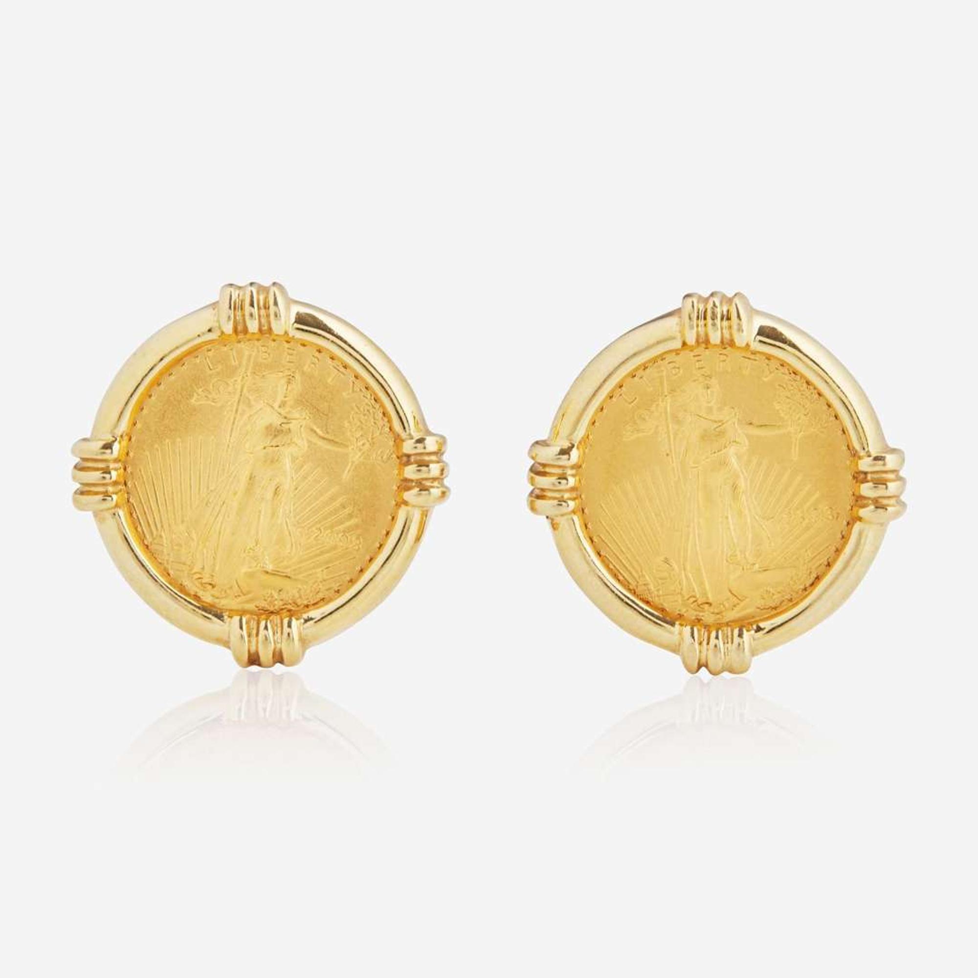 A Pair of 14K Yellow Gold Coin Earrings