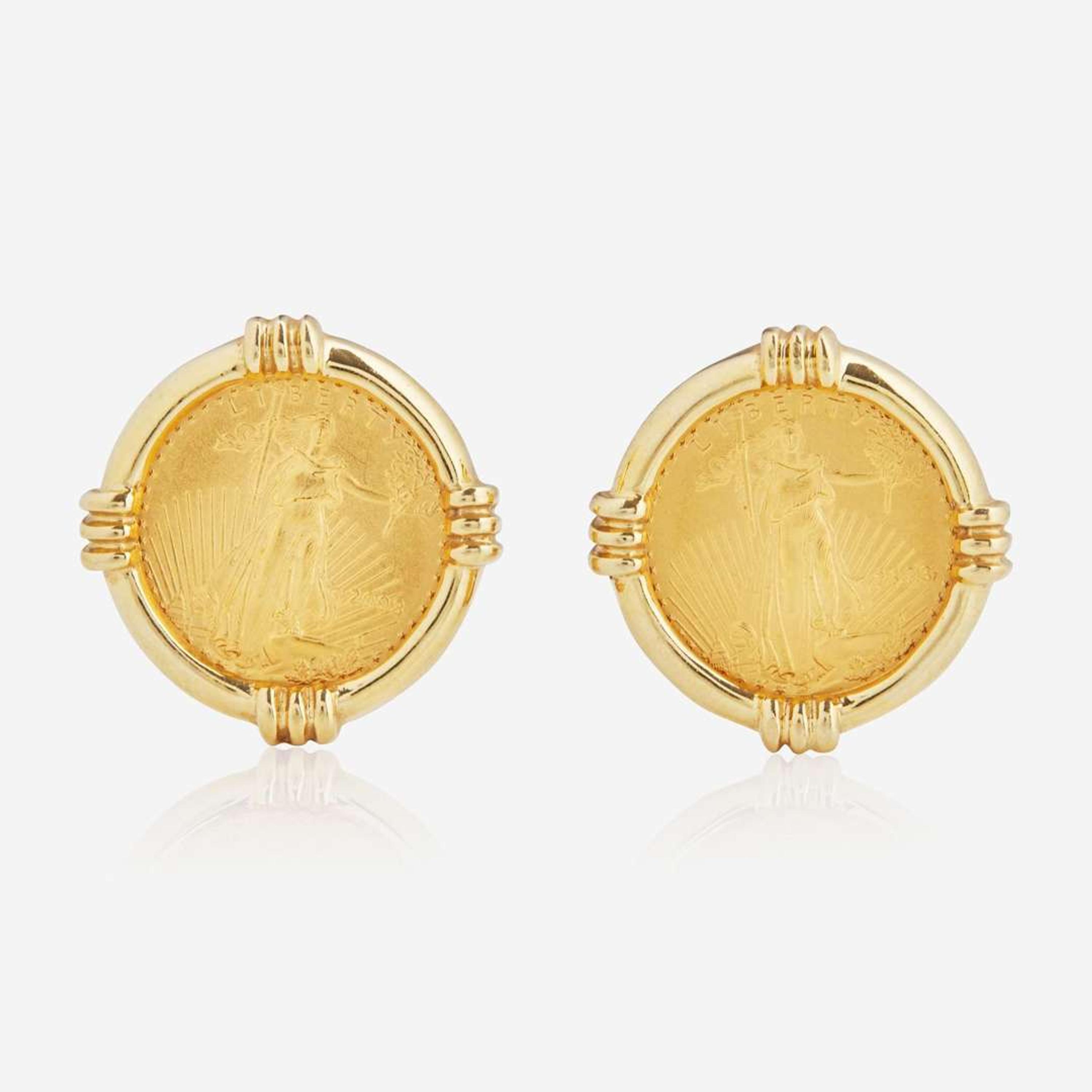 A Pair of 14K Yellow Gold Coin Earrings