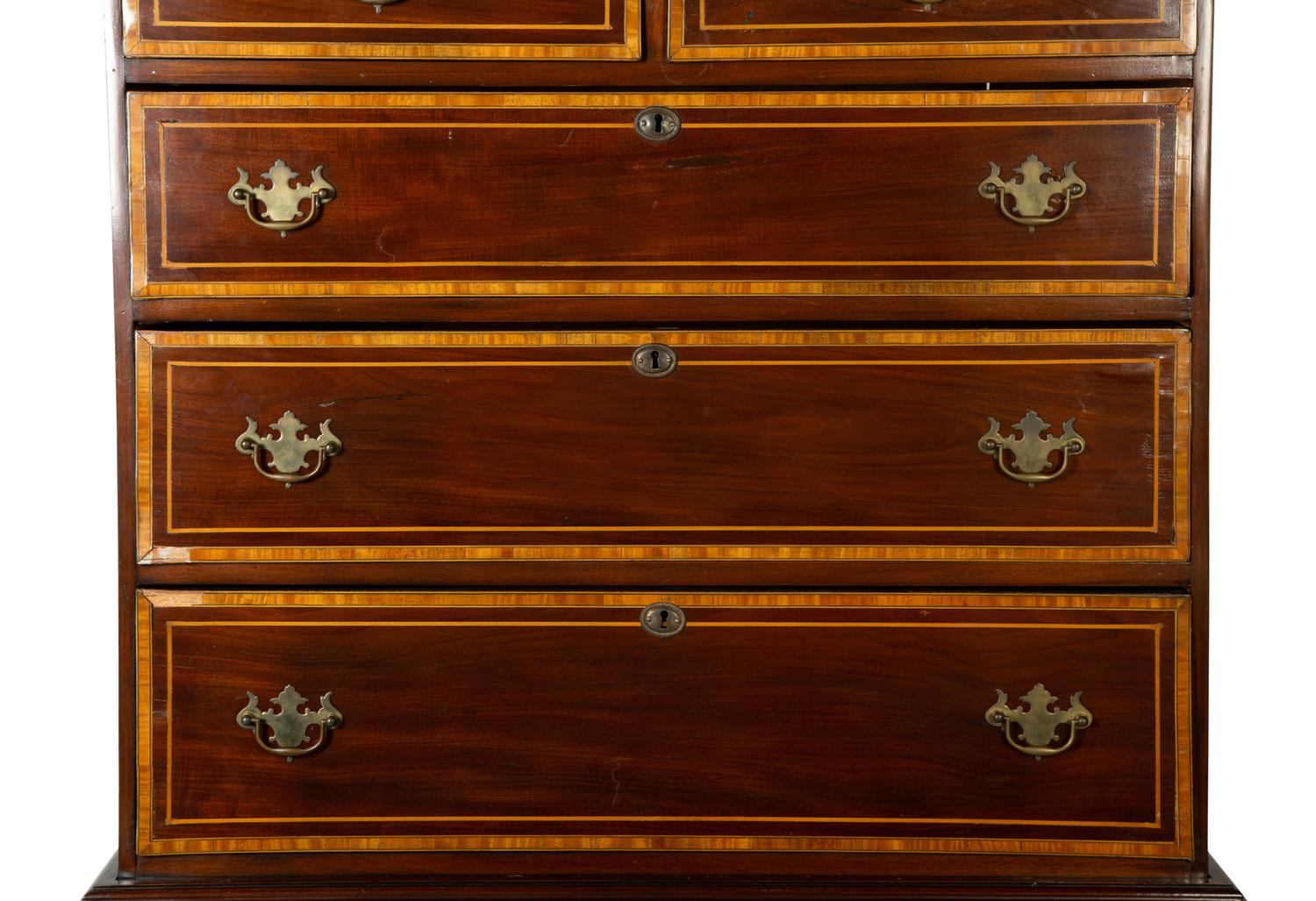 A Queen Anne Style Mahogany and Satinwood High Chest