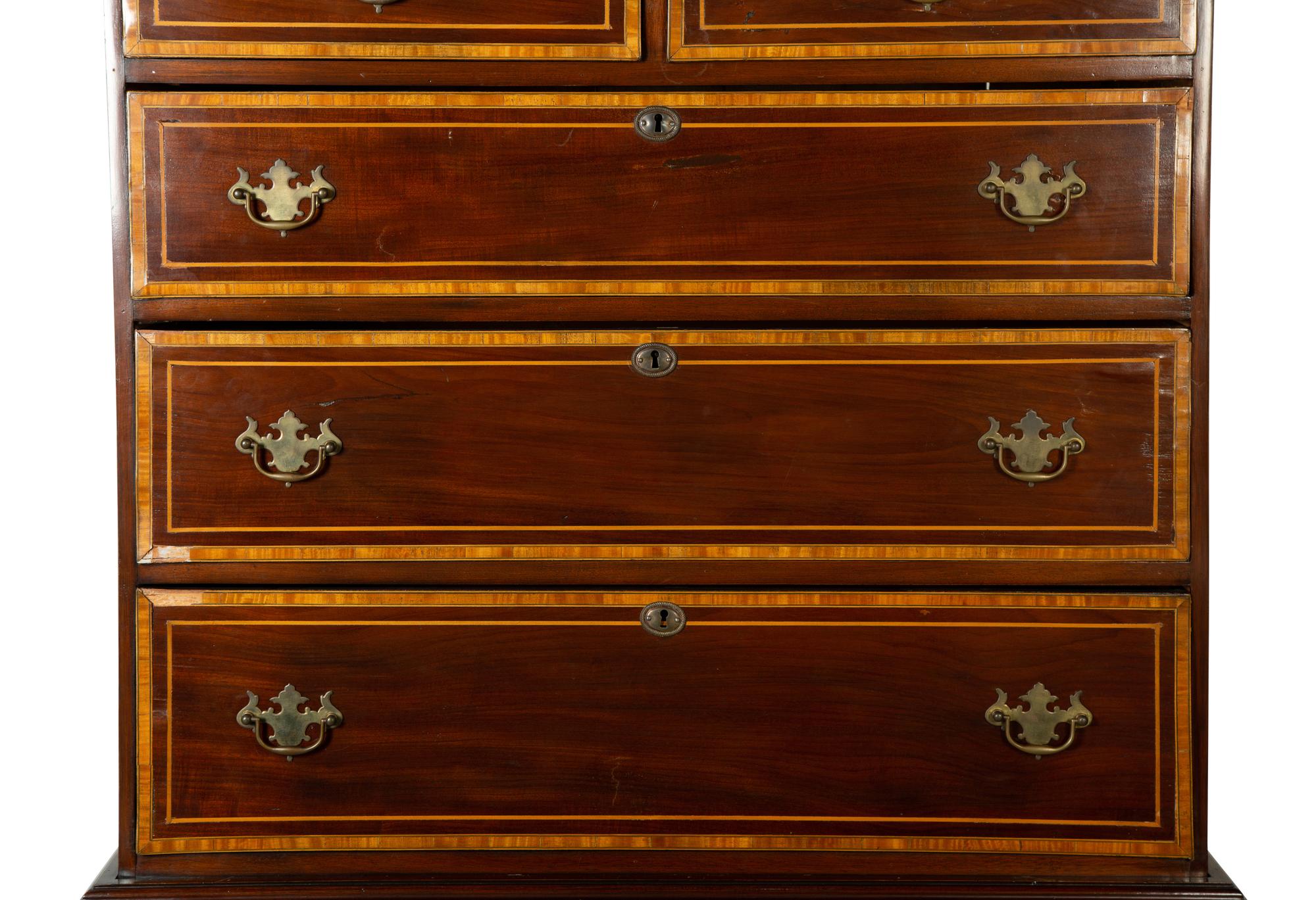 A Queen Anne Style Mahogany and Satinwood High Chest