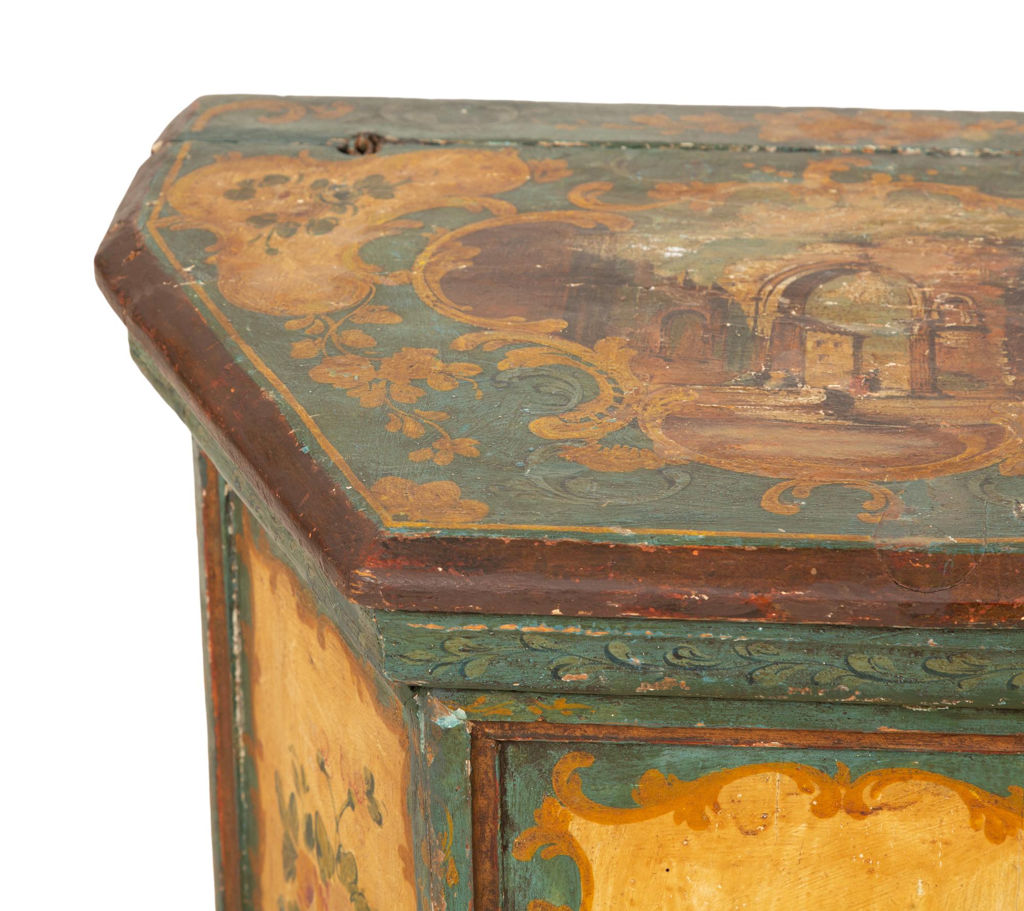 A Venetian Painted Side Cabinet with Hinged Top