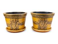 A Pair of English Papier Mache Over Terracotta Planters with Under Trays — 19TH/20TH CENTURY