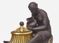 A Pair of Wedgwood Gilded Black Basalt Vestal Lamps, UK, 2000
