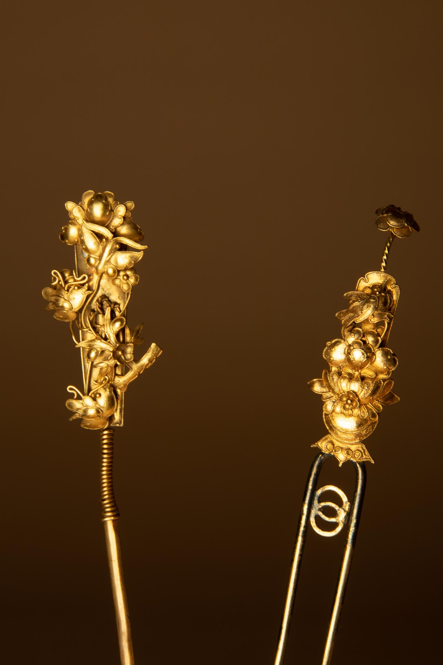 Two Gilt Metal Hair Pins