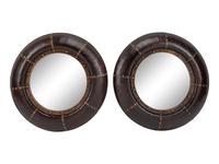 A Pair of Portuguese Style Embossed Leather Circular Mirrors