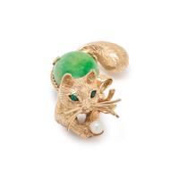 YELLOW GOLD AND GEMSTONE CAT BROOCH