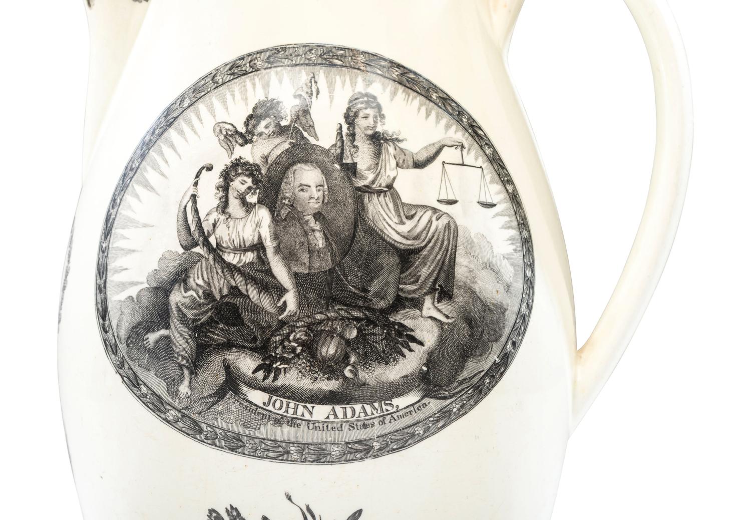 A Liverpool Creamware 'John Adams' Pitcher