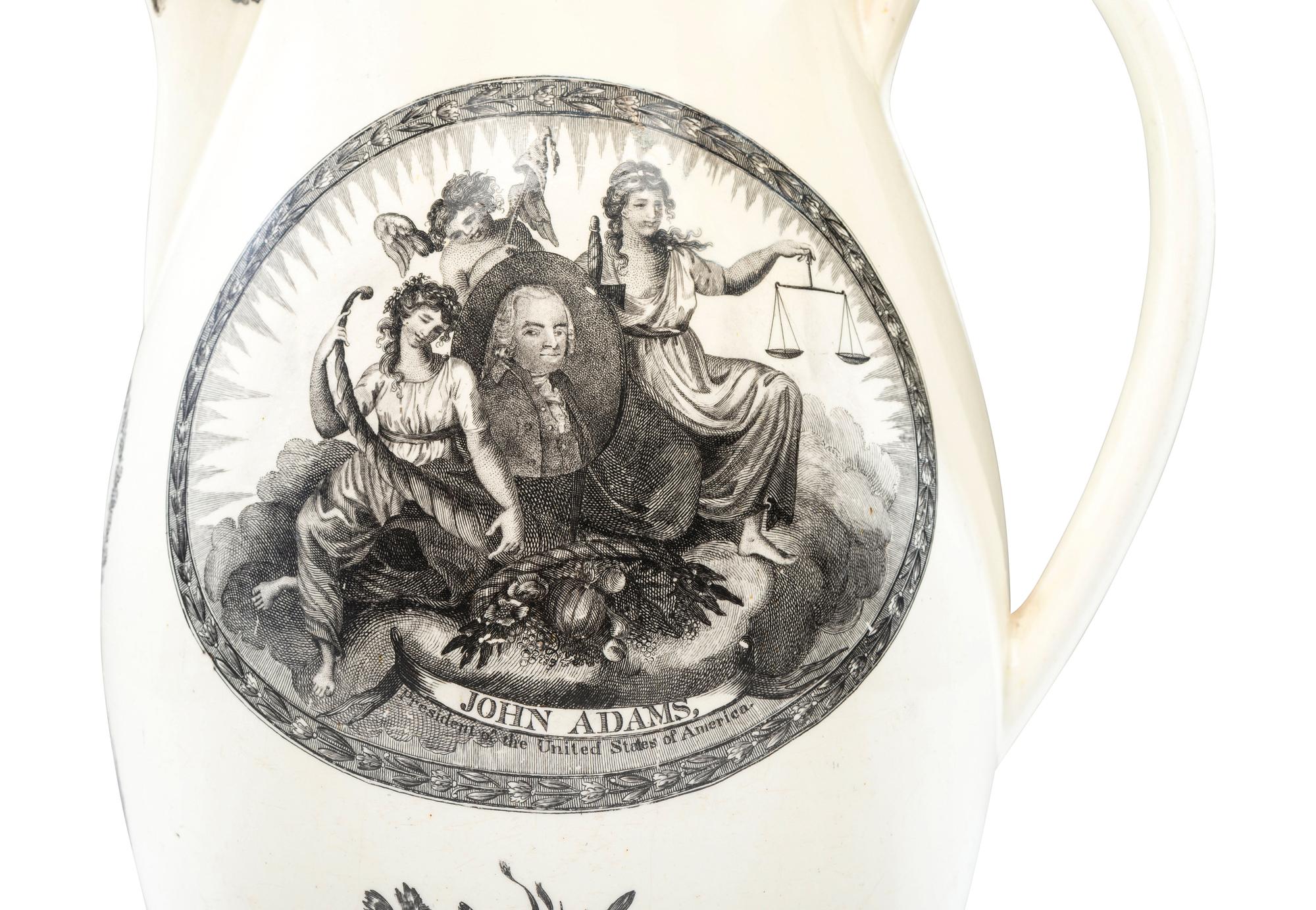 A Liverpool Creamware 'John Adams' Pitcher