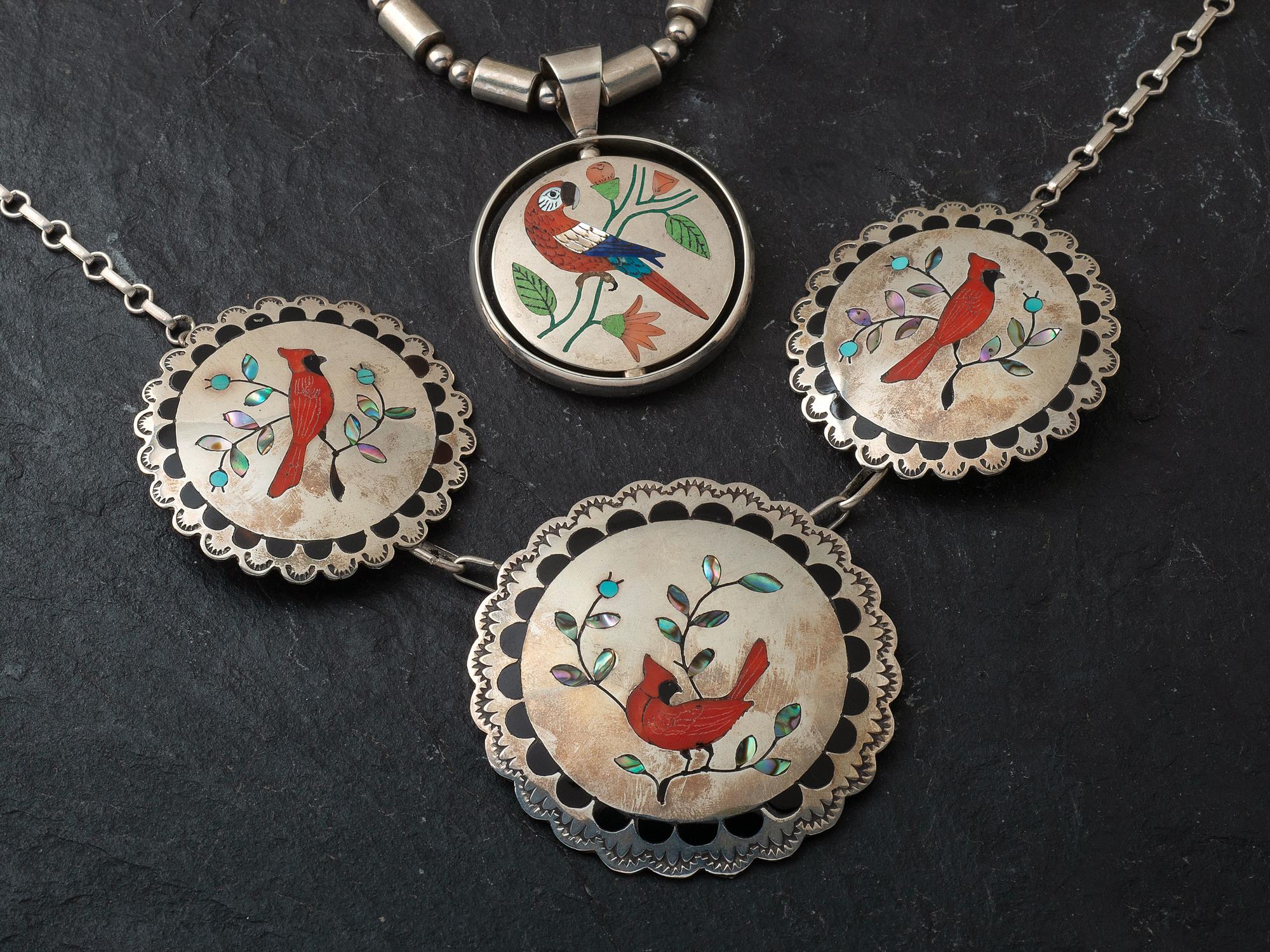 Zuni Mosaic Inlay Avian Necklaces