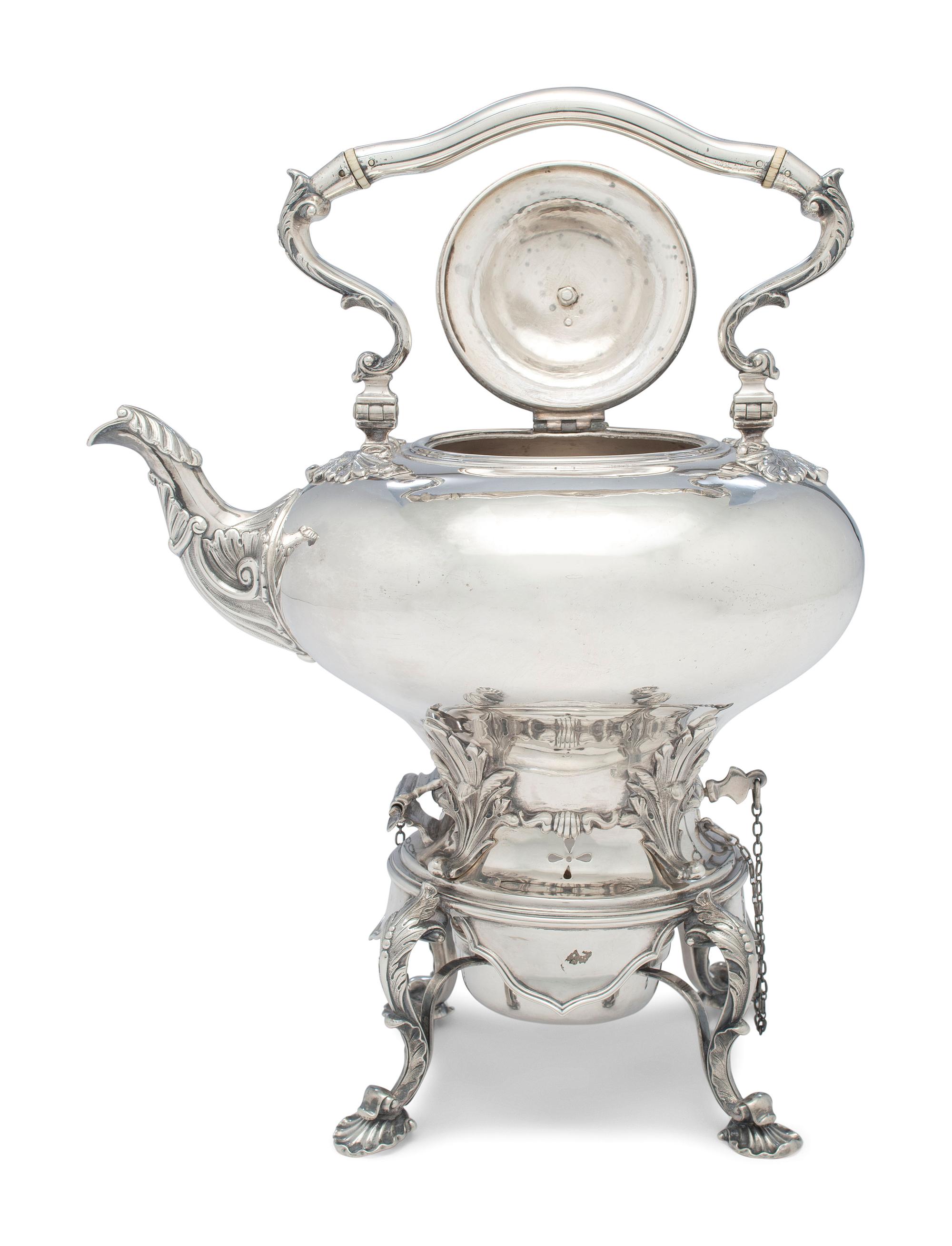 An American Coin Silver Teapot on Stand