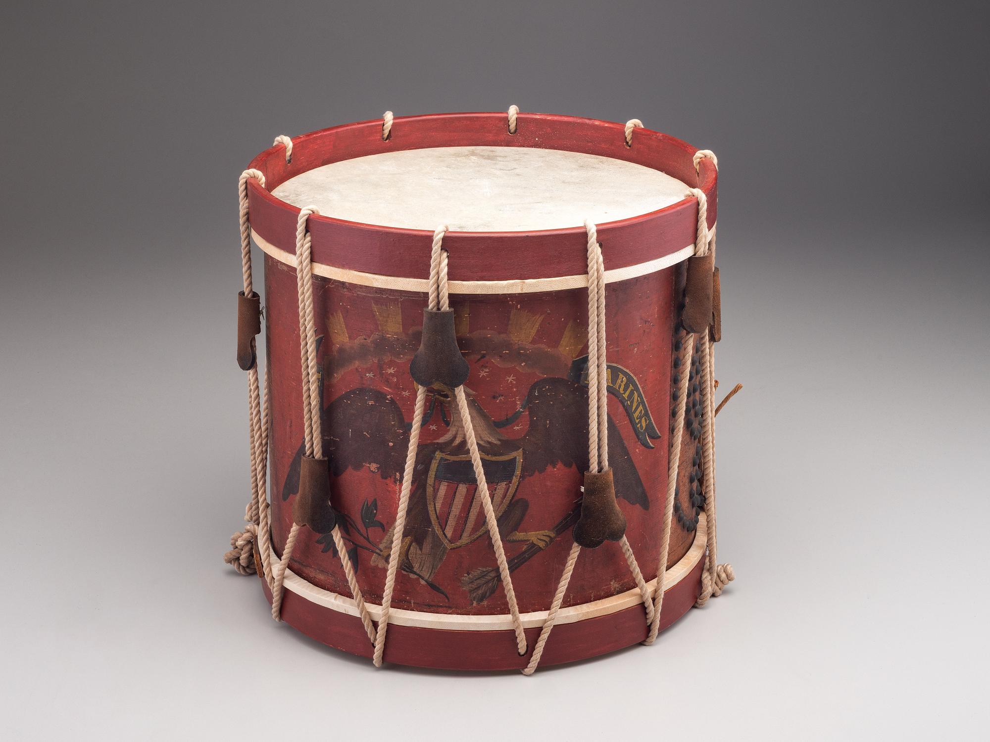 [MILITARIA]. Painted Marine Corps drum, possibly Mexican-War. Manufactured by William Ent, Germantown, PA, ca 1840s.