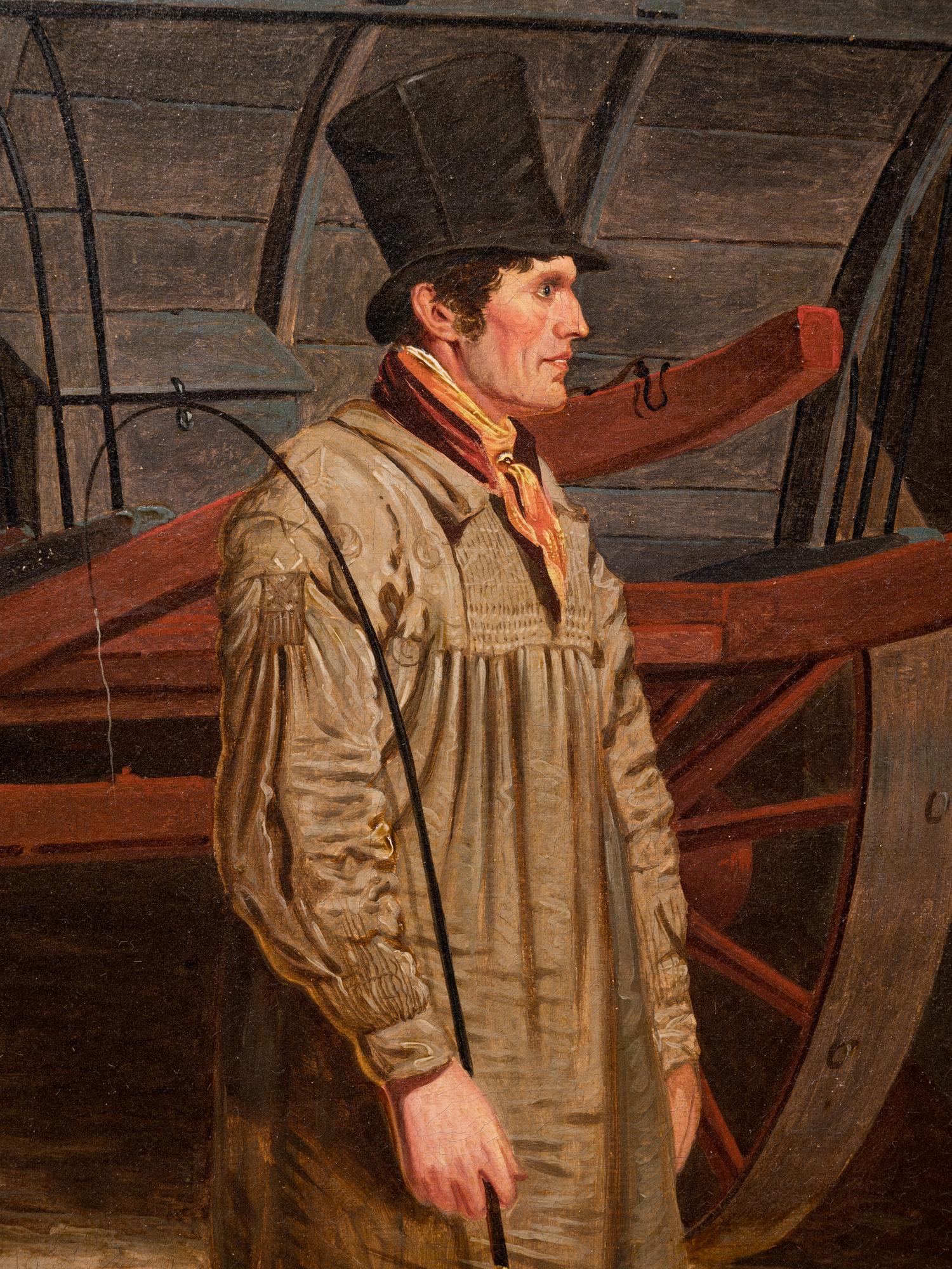 A Cart Horse and Driver Outside a Stable