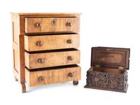 A Miniature Classical Chest of Drawers and Carved Box