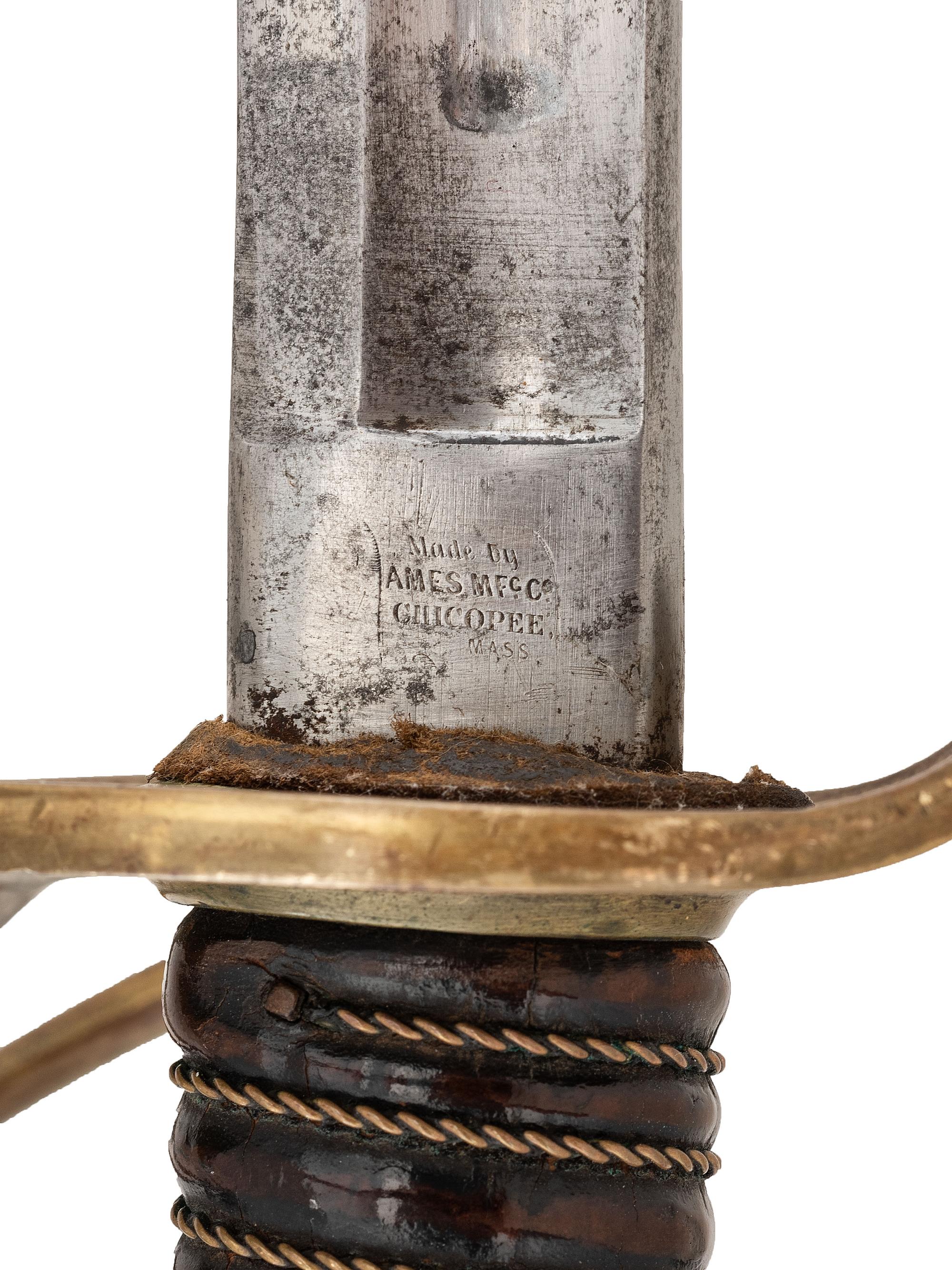 [CIVIL WAR]. Ames light artillery cavalry saber dated 1864, cavalry sword belt, and documents belonging to Private Sidney Cole, Company G, 1st New York Dragoons.