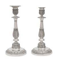 A Pair of Russian Silver Candlesticks