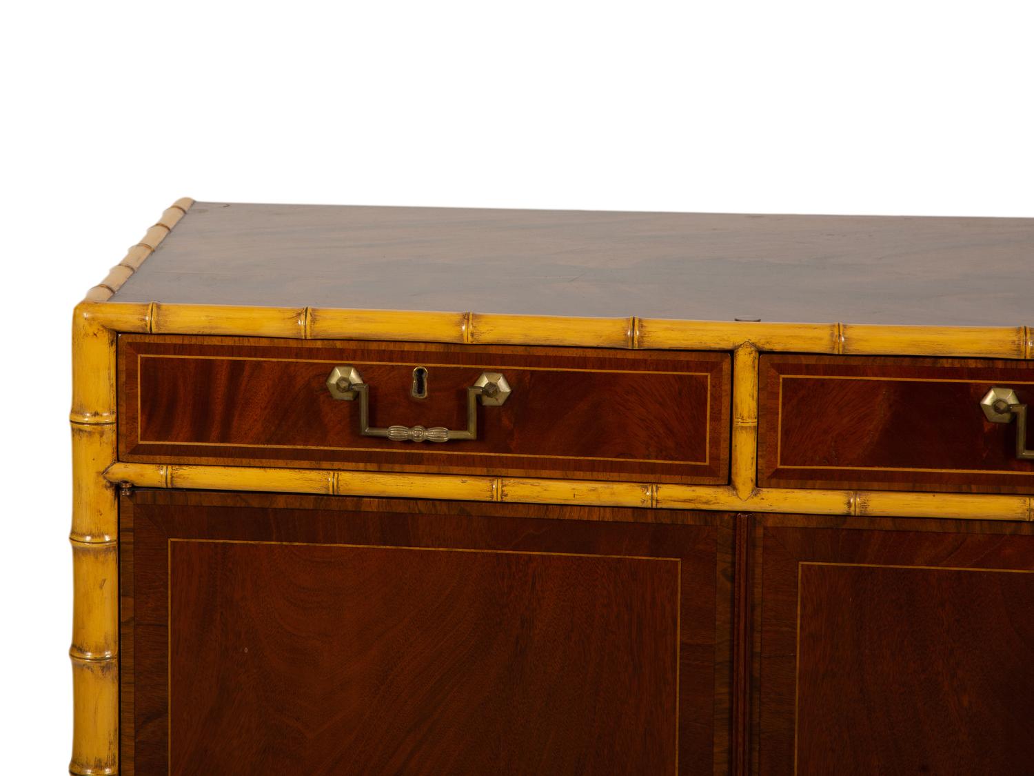 A Faux Bamboo and Mahogany Side Cabinet