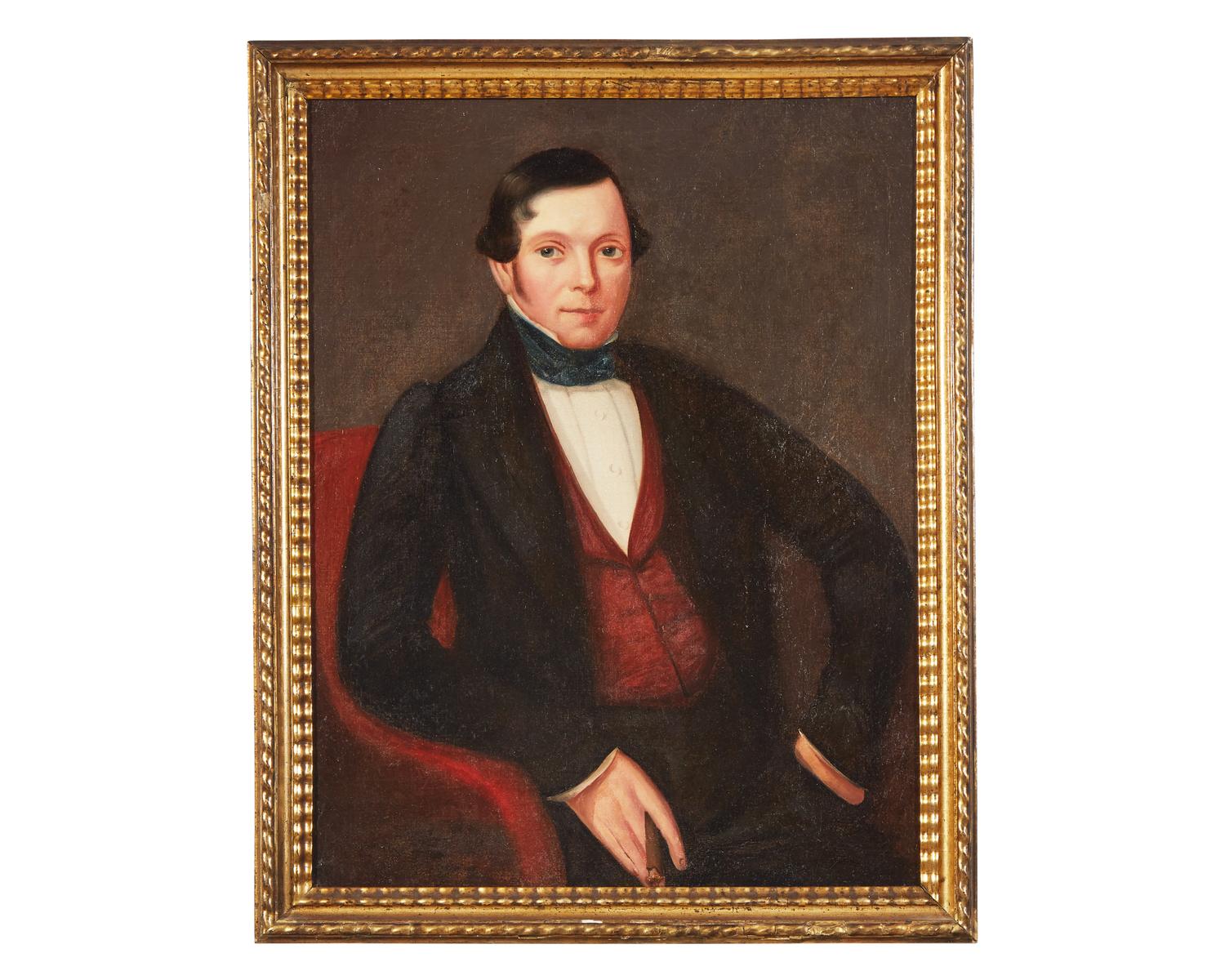 American School 19th century, Portrait of a Seated Gentleman with Cigar