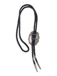 Hopi Silver Overlay Pueblo Scene Bolo Tie, with 14K Gold Accents