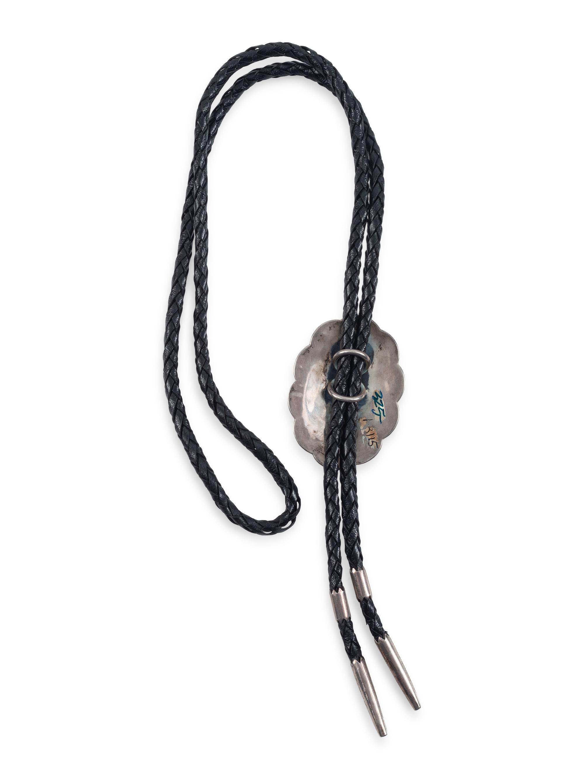 Hopi Silver Overlay Pueblo Scene Bolo Tie, with 14K Gold Accents